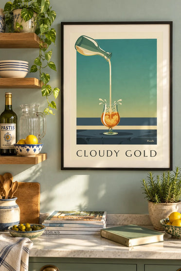 Pastis and cool water poster : framed on the wall