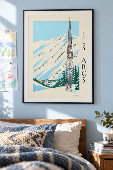Les Arcs, Arc 1600 and its ski slopes poster : framed on the wall