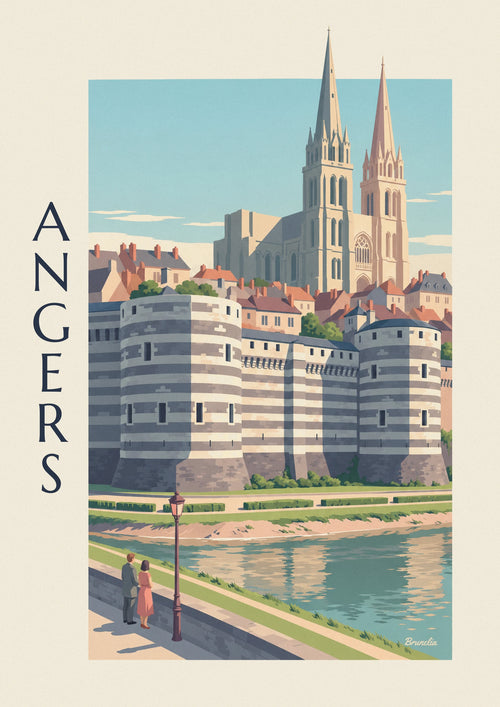 Affiche château d'Angers et cathédrale au bord de la Maine : l'affiche entière