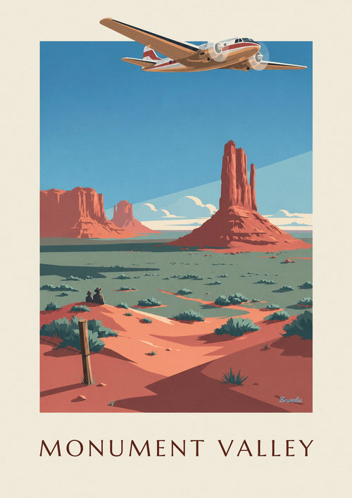 Affiche avion de ligne bimoteur au-dessus de Monument Valley : l'affiche entière