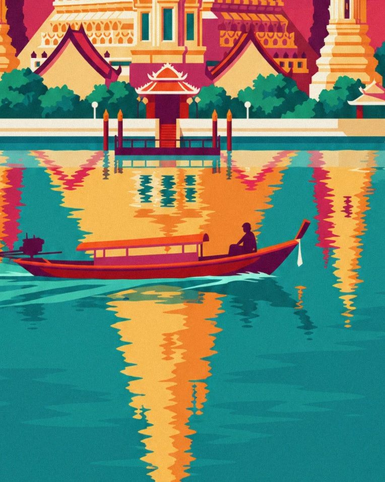 Bangkok Wat Arun riverside temple poster: close-up detail