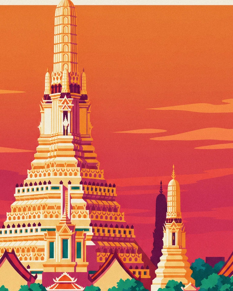 Bangkok Wat Arun riverside temple poster: close-up detail