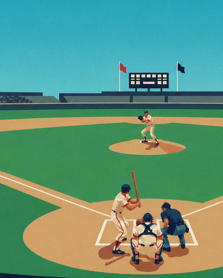 Affiche match de baseball vu des tribunes un après-midi : détail en gros plan