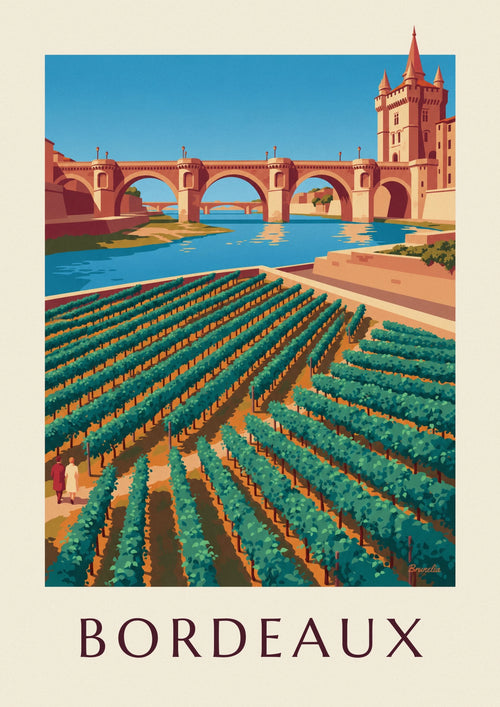 Stone bridge and Porte Cailhau in Bordeaux seen from the vineyards poster: the full poster