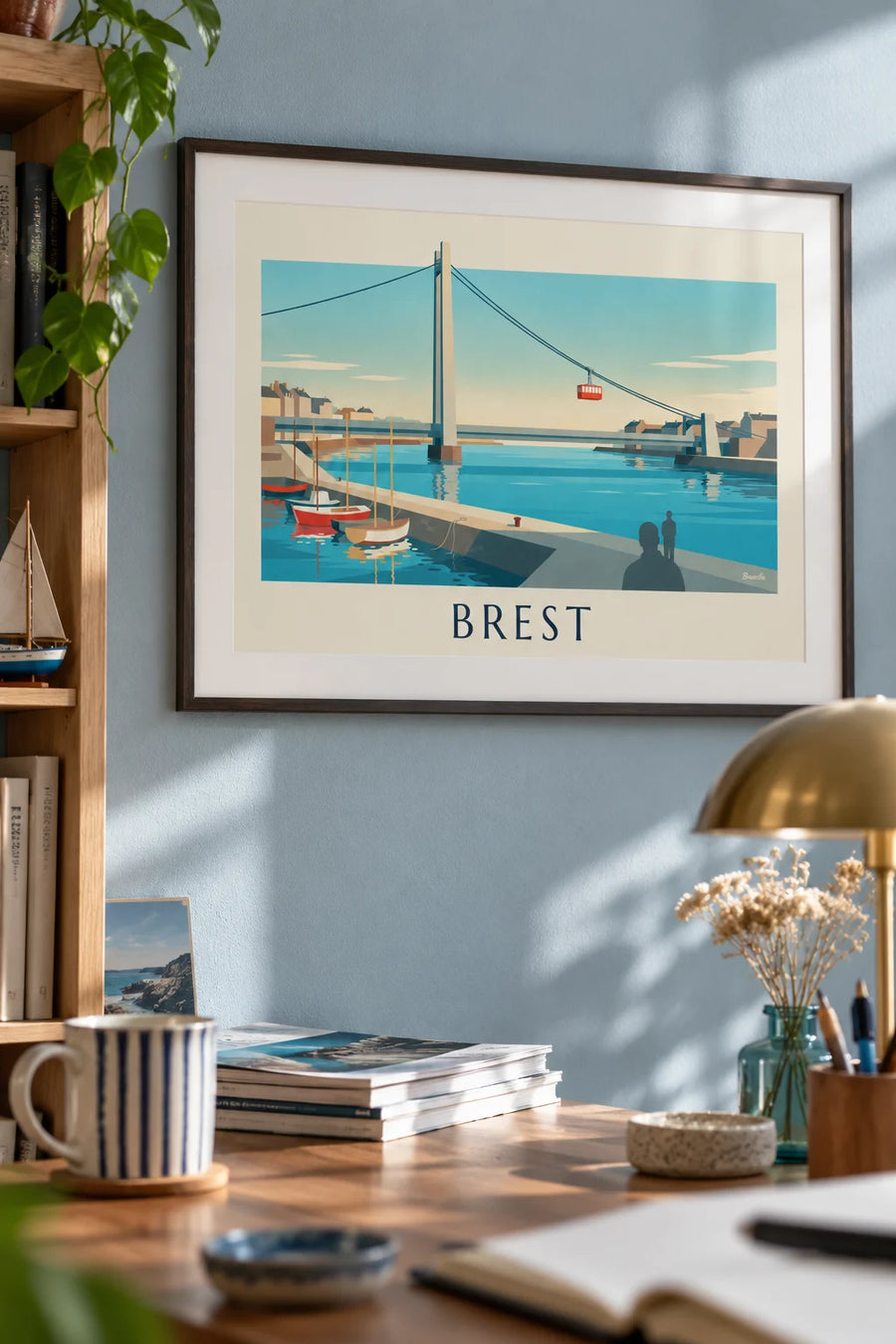 Affiche pont de Recouvrance et téléphérique de Brest : encadrée au mur