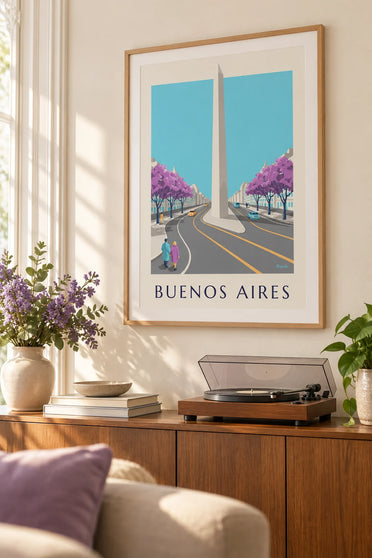 Obelisk on 9 de Julio Avenue in Buenos Aires poster : framed on the wall