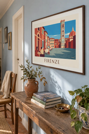Poster of a café terrace facing the Duomo in Florence: framed on the wall