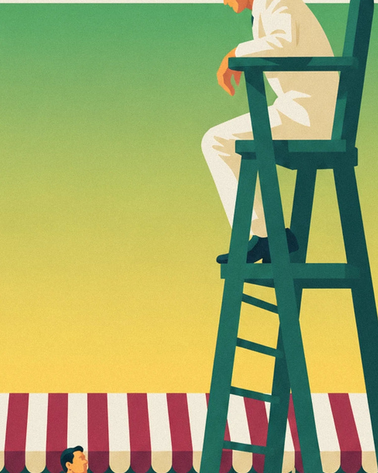 Chair umpire at a grass tennis court poster: close-up detail