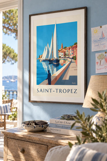 Poster of sailboat regattas in the Bay of Saint-Tropez: framed on the wall