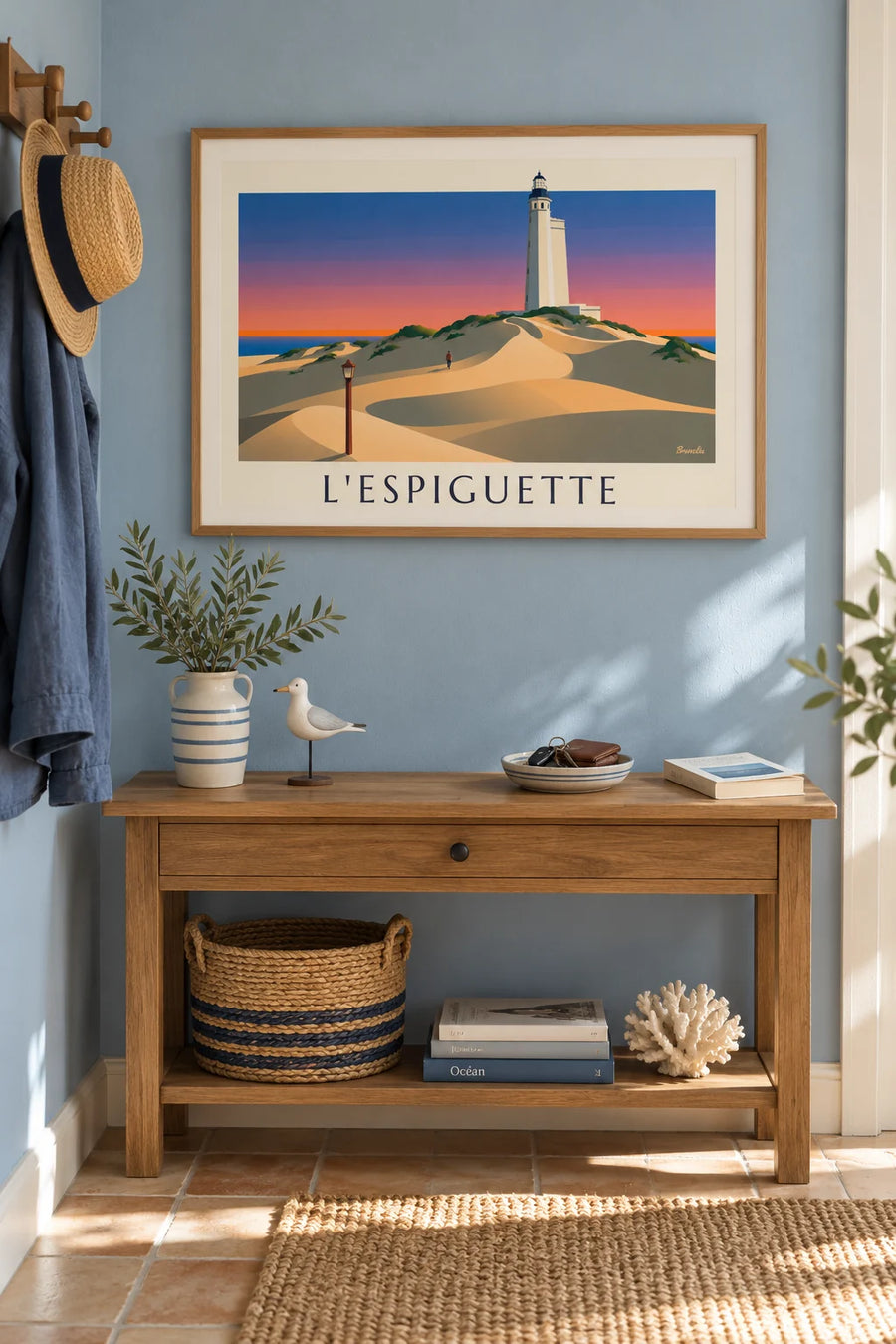 Affiche coucher de soleil sur la plage de l'Espiguette : encadrée au mur