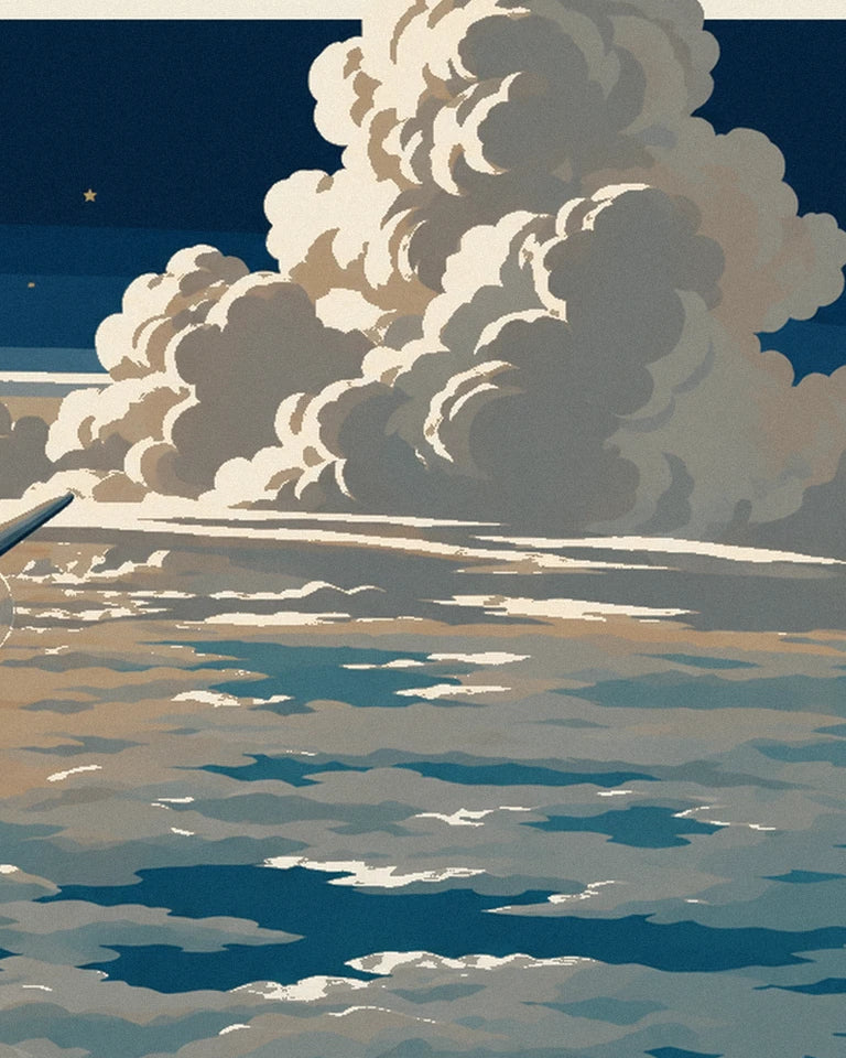 Airliner above a sea of clouds poster: close-up detail