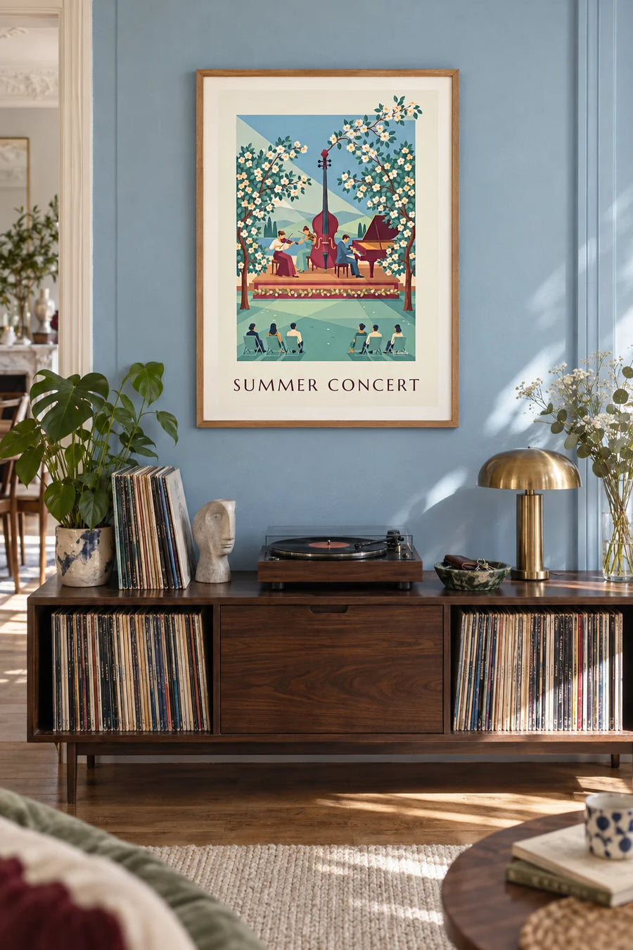 Classical music trio at an outdoor summer concert poster: framed on the wall