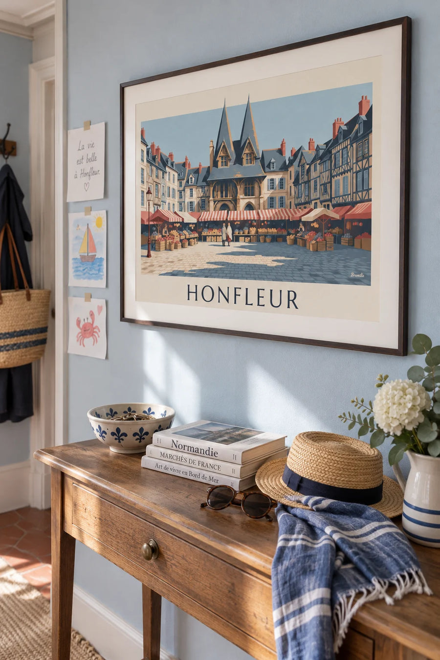 Poster of Sainte-Catherine church and the market square in Honfleur: framed on the wall