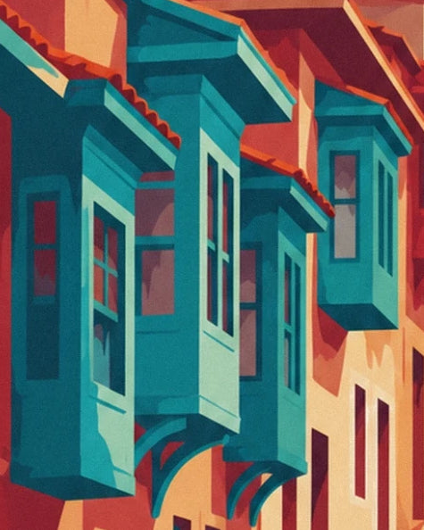 Les fenêtres en saillie turquoise sur les façades ocre et orangées de Galata