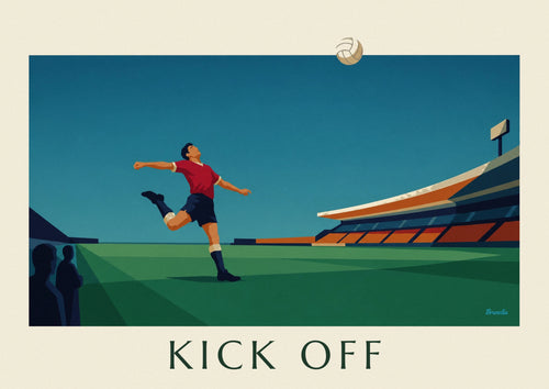 Affiche joueur de football frappant le ballon dans un stade : l'affiche entière