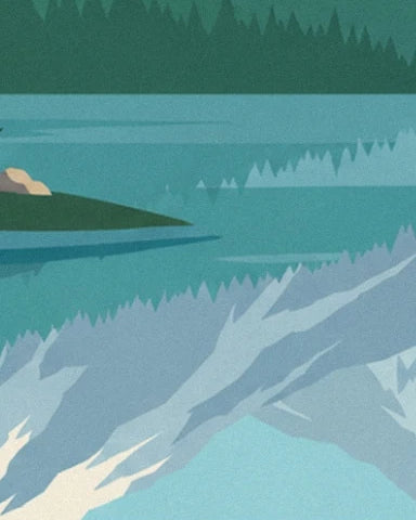 Les reflets des montagnes enneigées et de la forêt dans les eaux turquoise du lac