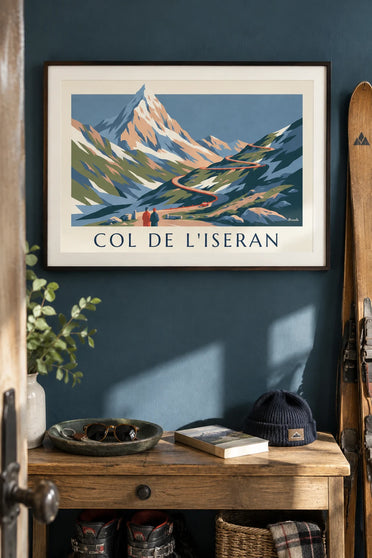 Poster of the Col de l’Iseran and its winding mountain road: framed on the wall