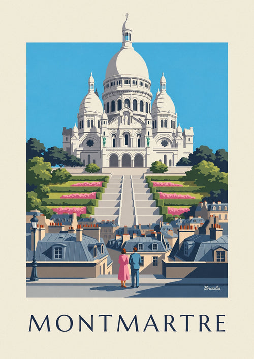 Poster of the Sacré-Cœur on the Montmartre hill and Paris rooftops: the full poster