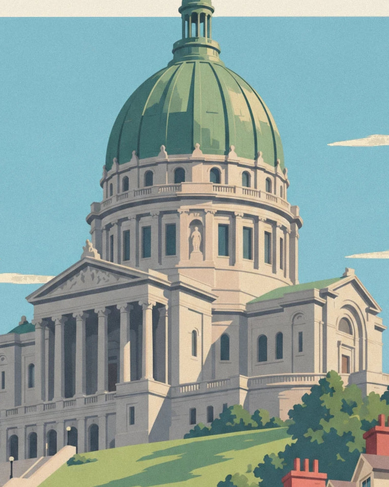 Red tram climbing to Saint-Joseph’s Oratory poster: close-up detail