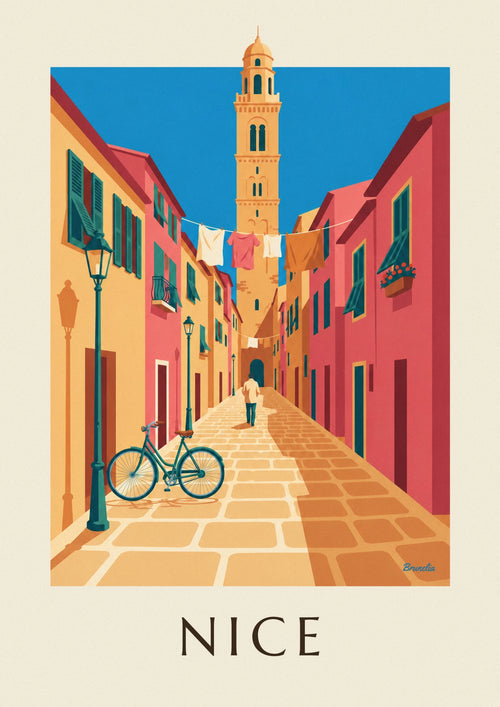 Bicycle in a cobblestone alley of Old Nice poster: the full poster