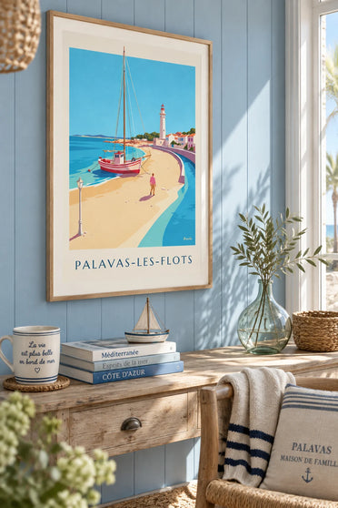 Affiche Palavas-les-Flots bateau sur la plage : encadrée au mur