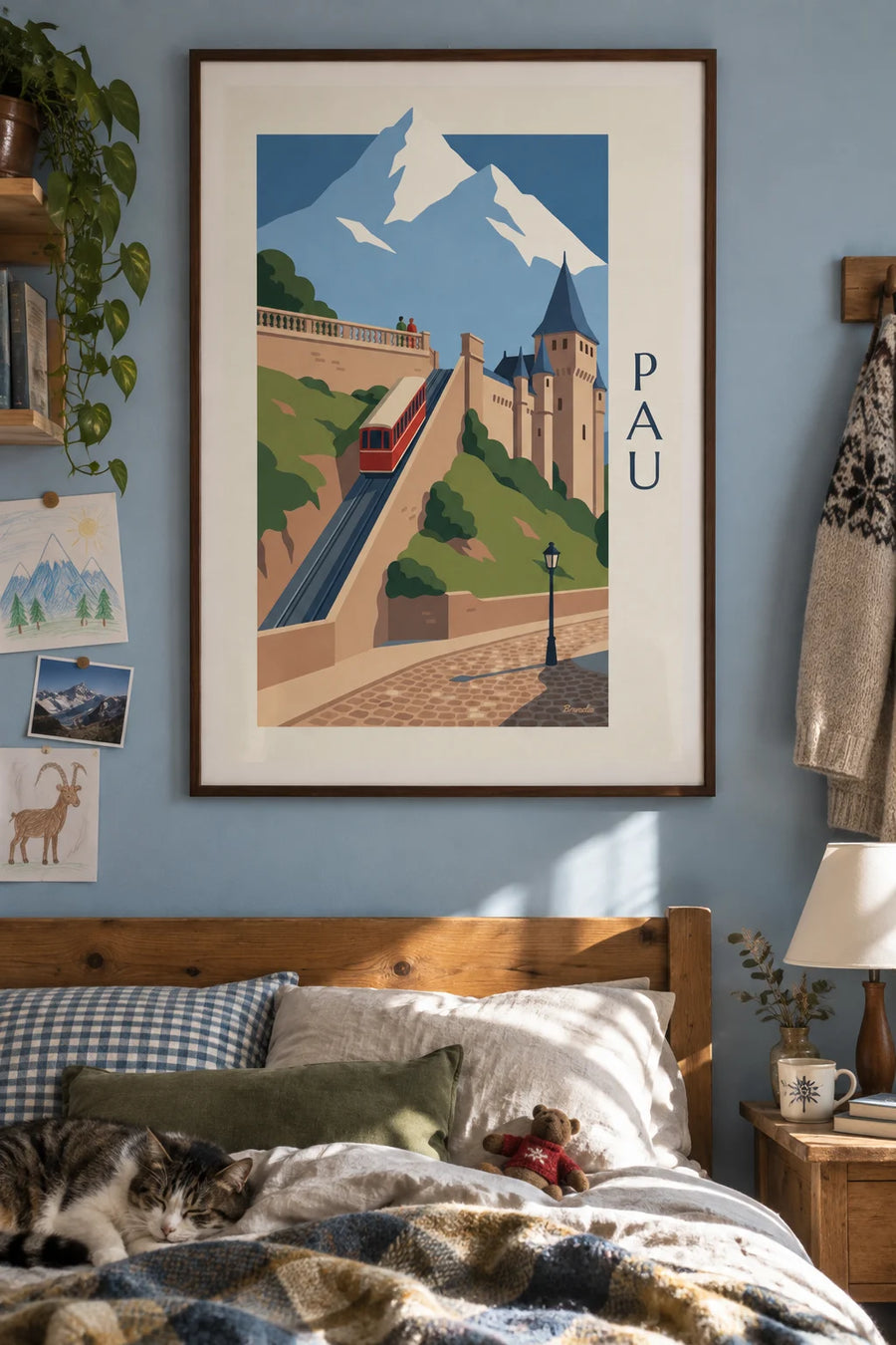 Affiche funiculaire de Pau et ses montagnes : encadrée au mur
