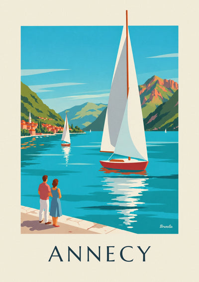 Poster of Lake Annecy and its sailboats at the foot of the Tournette: the full poster