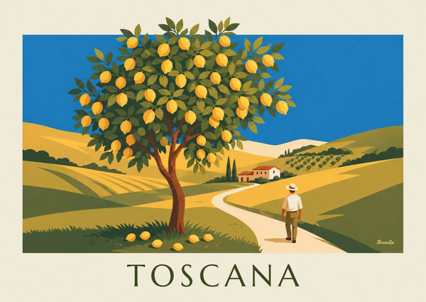 Affiche citronnier dans un jardin de Toscane sous le soleil