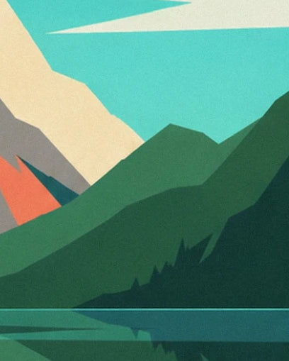 The green mountains and dark fir trees beside the turquoise lake