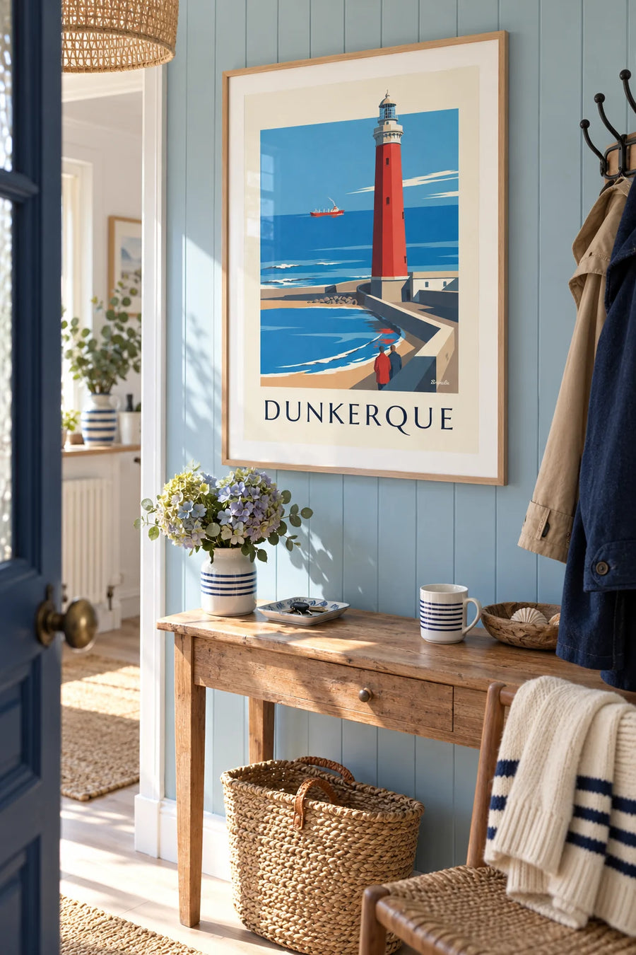 Affiche phare du Risban à l'entrée du port de Dunkerque : encadrée au mur
