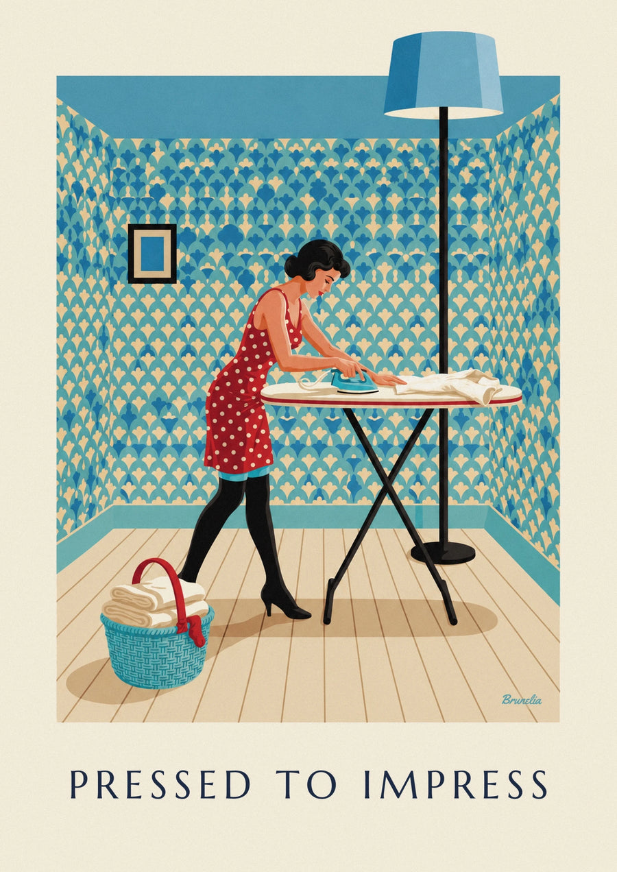 Pin-up ironing a shirt poster
