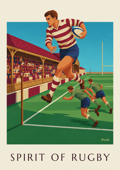 Affiche joueur de rugby sprintant le long de la touche : l'affiche entière