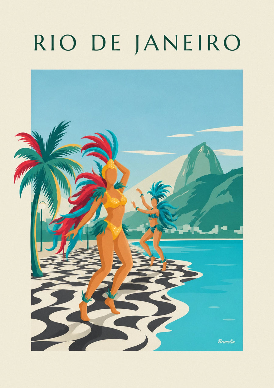 Affiche danseuses de samba sur la promenade de Copacabana à Rio