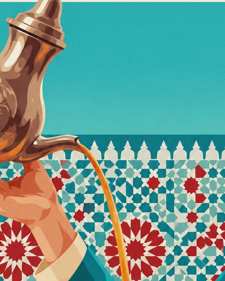 Mint tea in engraved glasses poster: close-up detail
