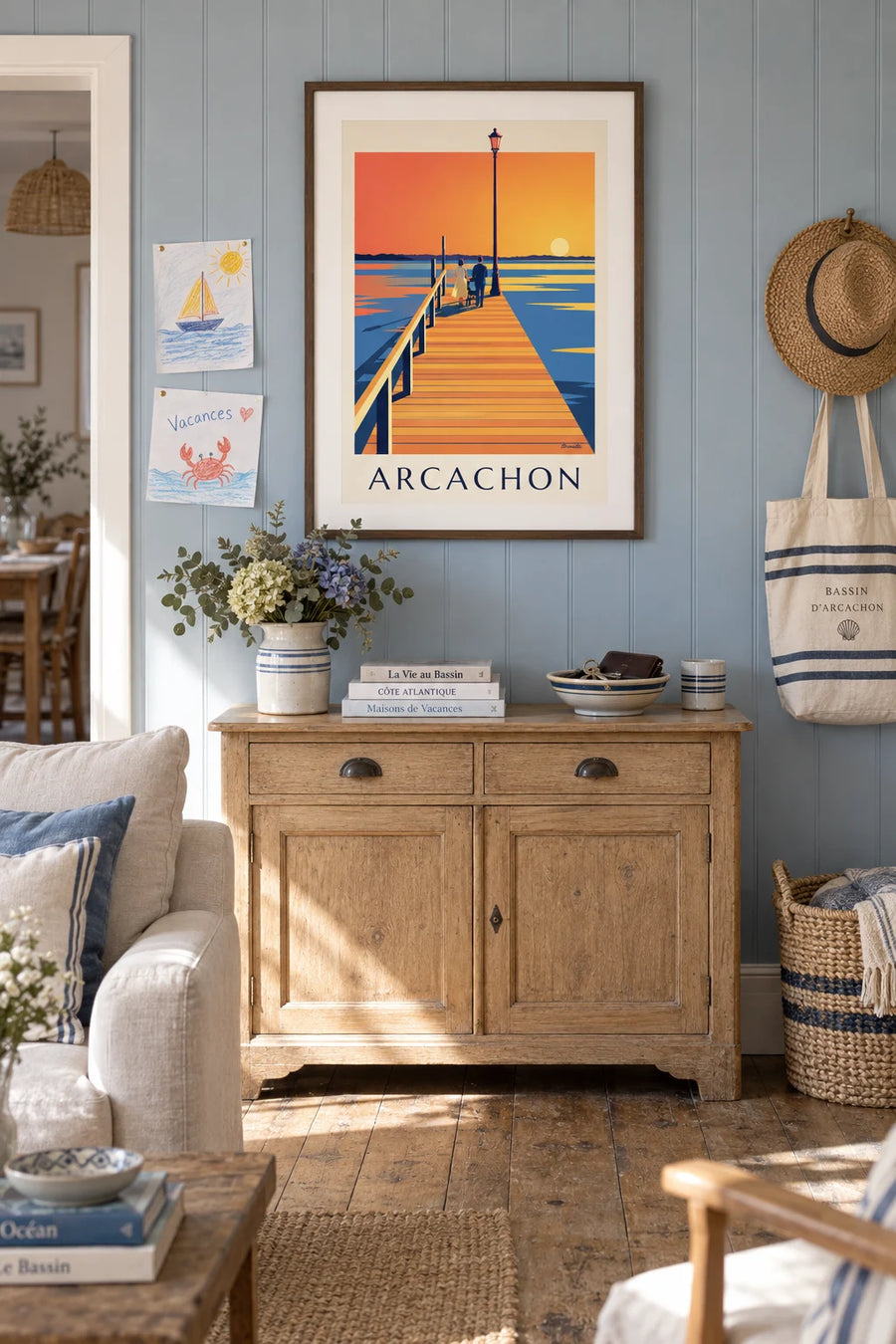 Affiche jetée Thiers d'Arcachon au coucher du soleil : encadrée au mur