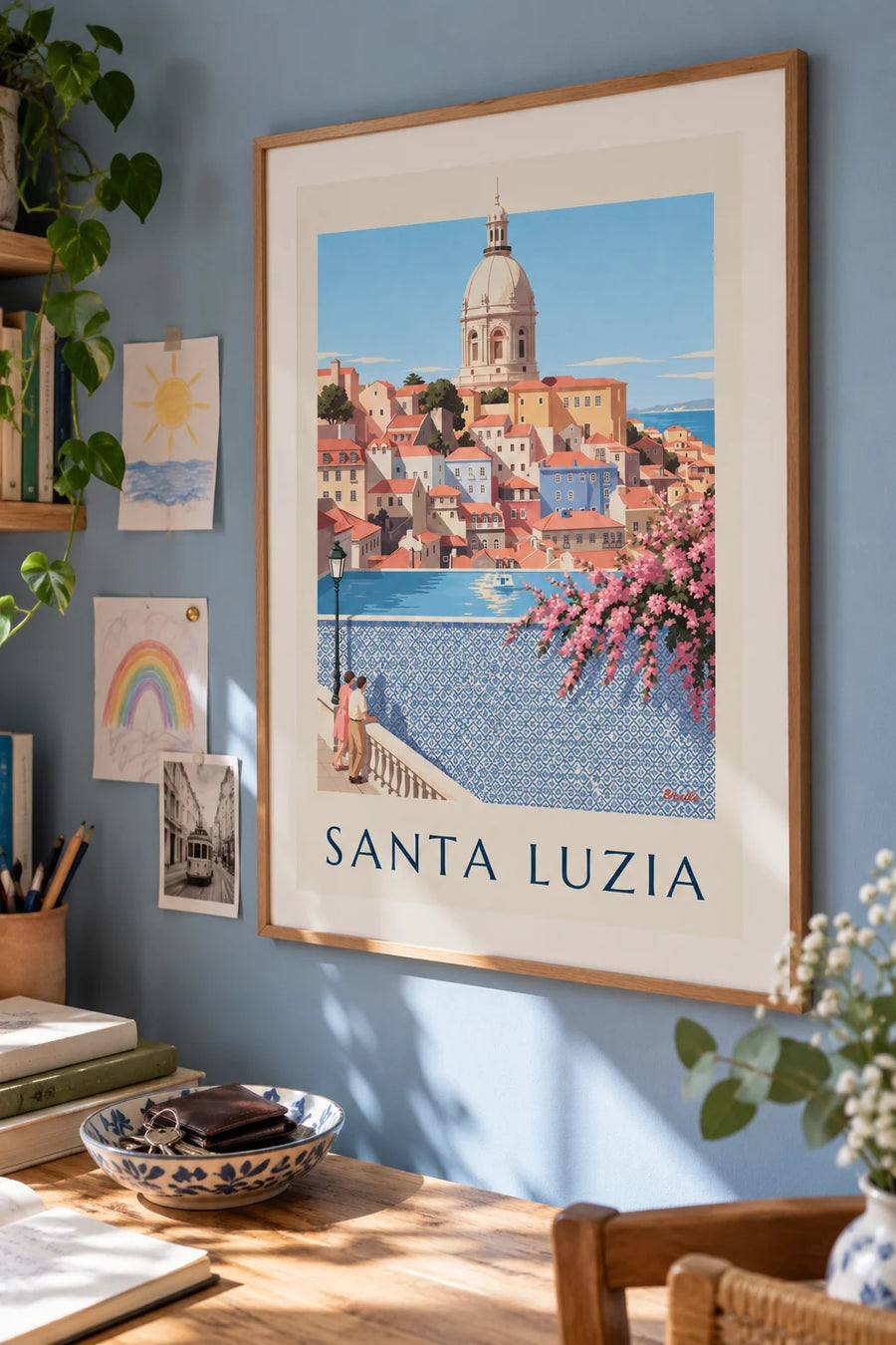 Poster of the Santa Luzia miradouro and its azulejos in Lisbon: framed on the wall