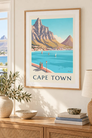 Table Mountain and Lion’s Head in Cape Town poster : framed on the wall