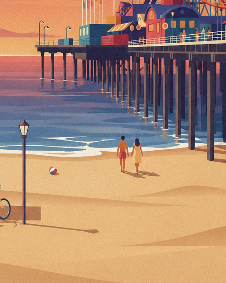 Santa Monica pier at sunset poster: close-up detail