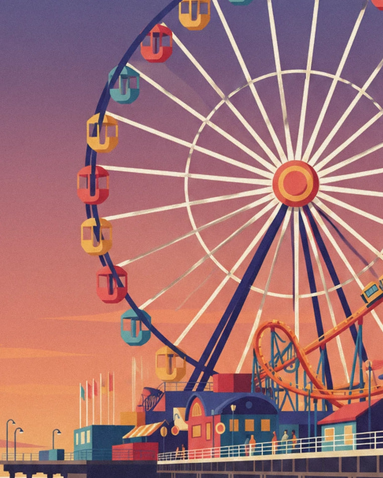 Santa Monica pier at sunset poster: close-up detail