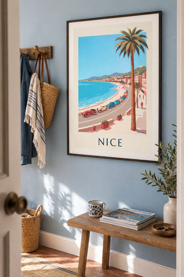 Poster of classic cars on the Promenade des Anglais in Nice: framed on the wall