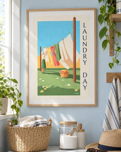 Laundry room posters: collection poster framed in an interior