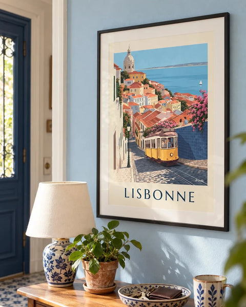 Lisbon posters: collection poster framed in an interior
