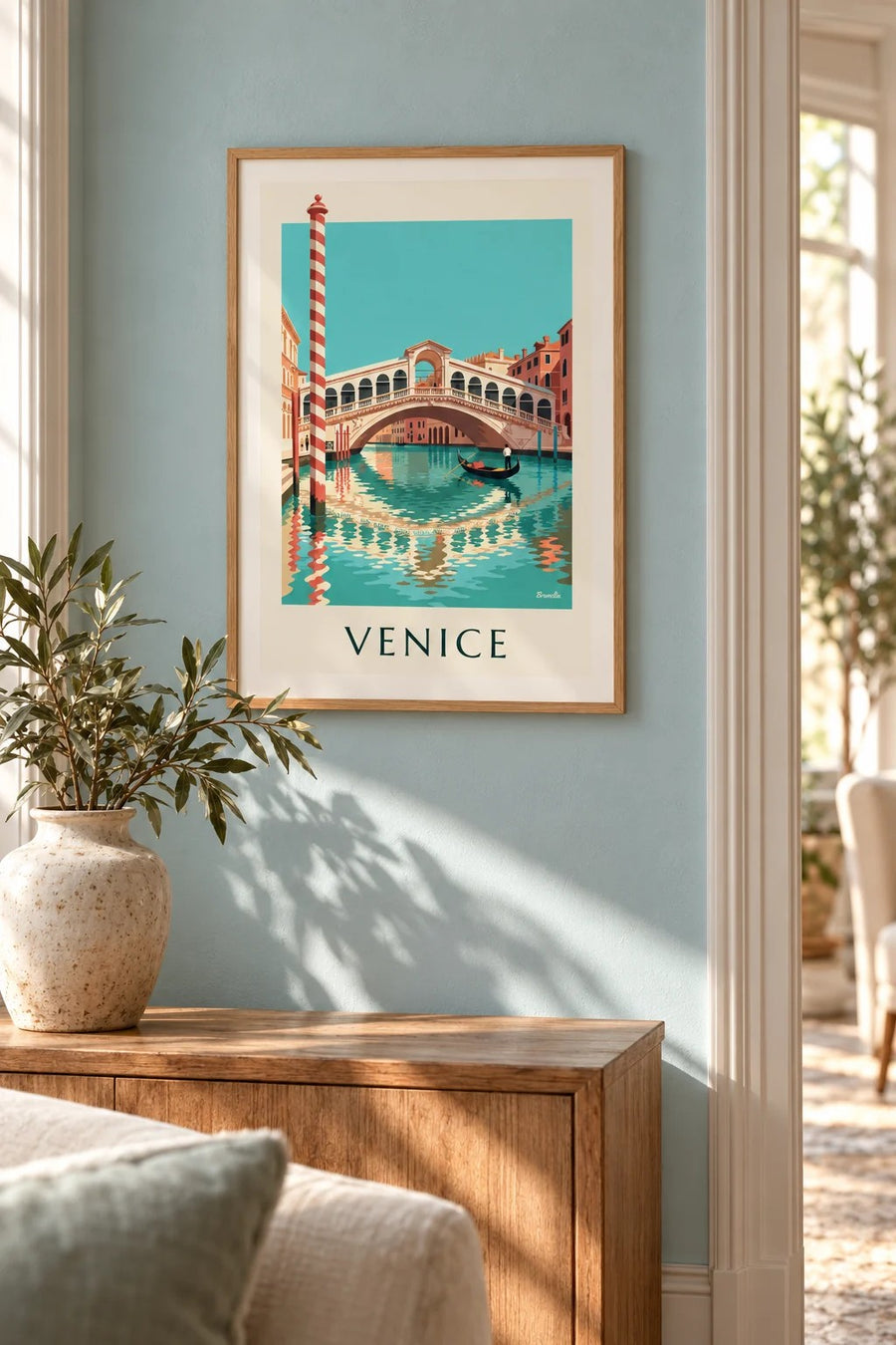 Rialto Bridge and gondola on Venice’s Grand Canal poster: small A4 size, framed