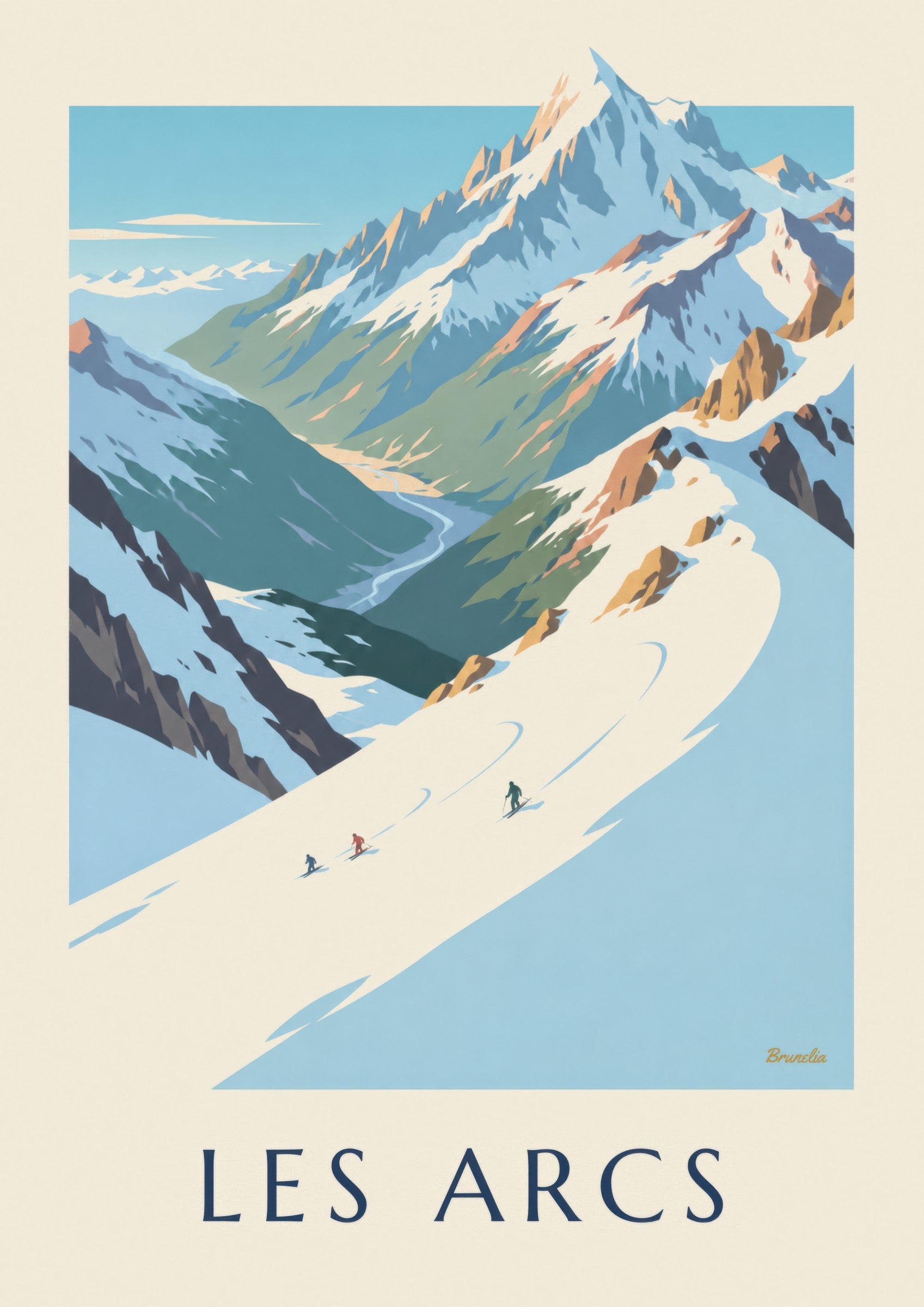 Affiche Les Arcs, Mont Blanc et piste de l'Aiguille Rouge: close-up detail