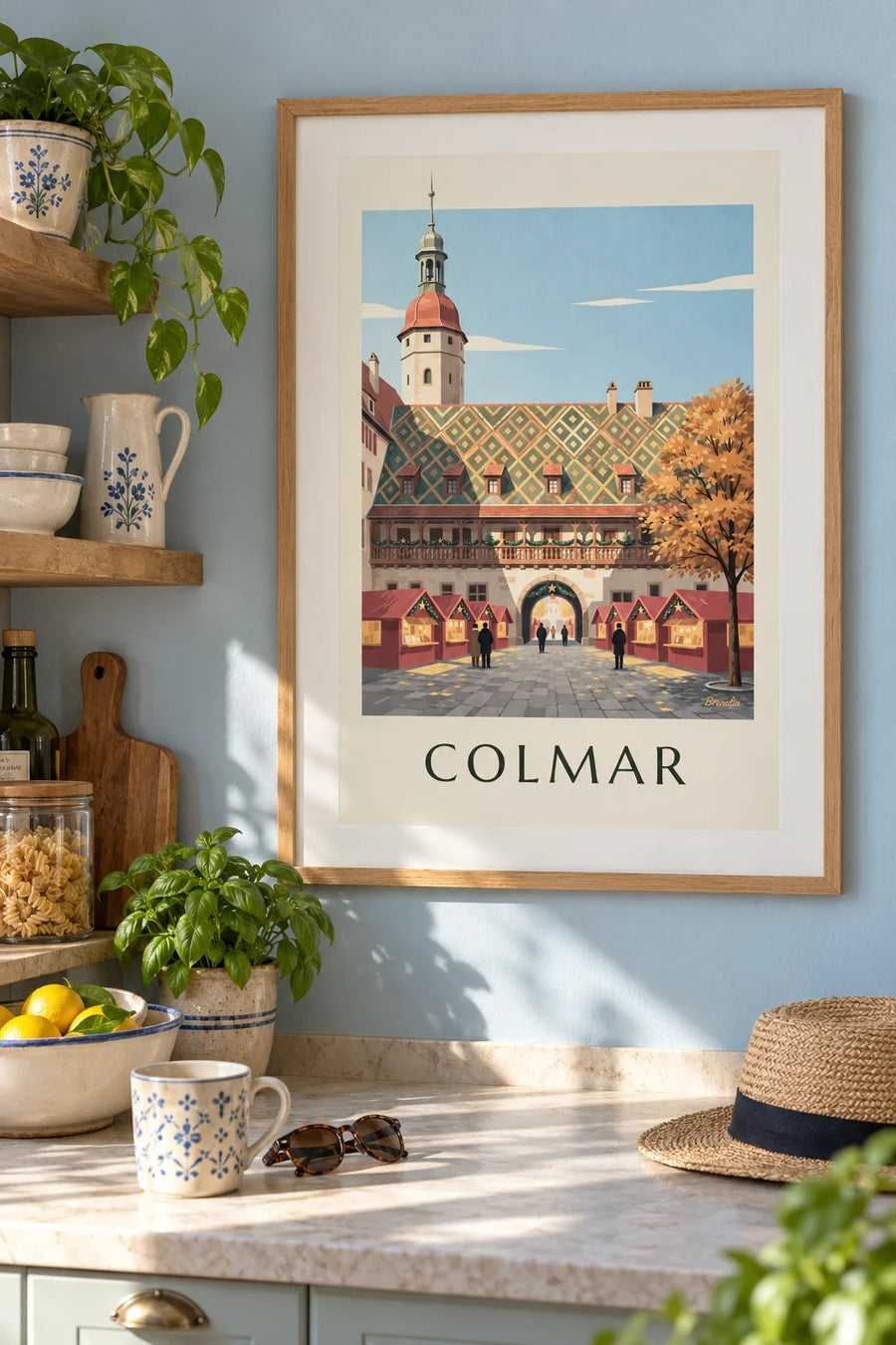 Colmar Christmas market at the Koïfhus print : framed on the wall