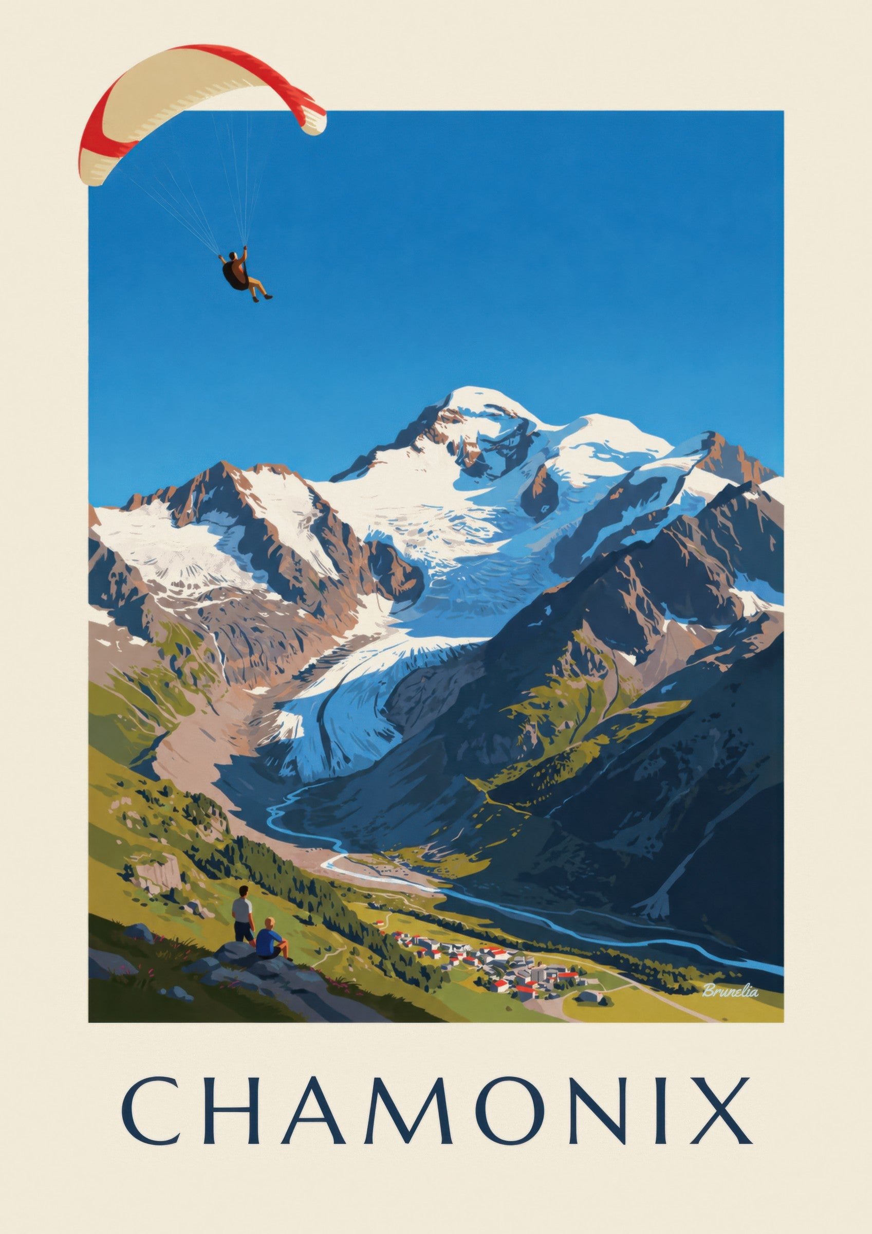 Paragliding in Chamonix and Mont Blanc print: close-up detail