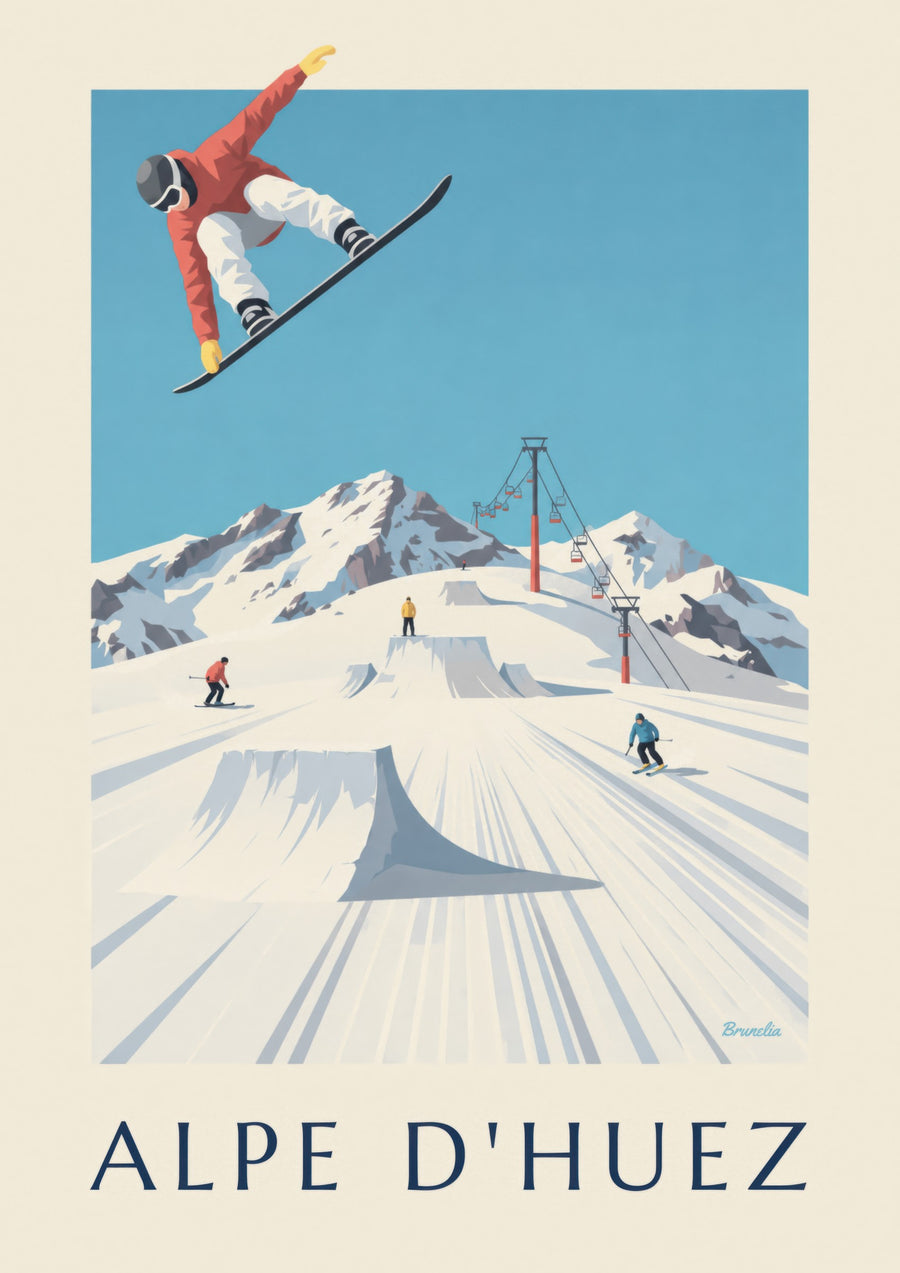 Alpe d'Huez, skiers and snowboarders print