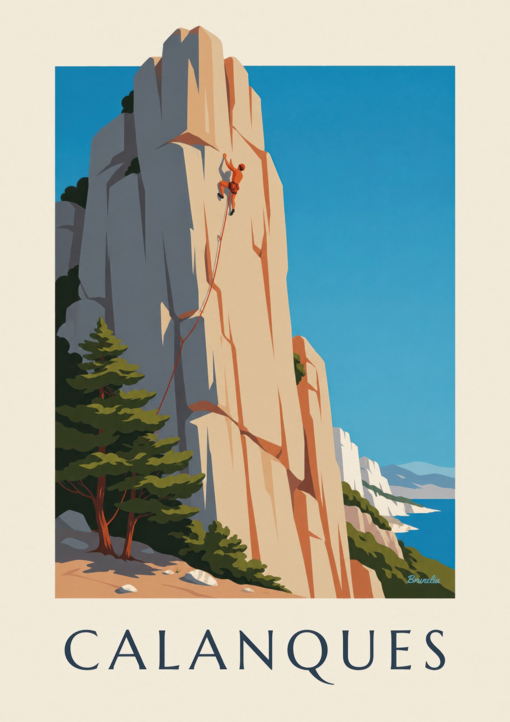 Affiche escalade dans les calanques de Marseille | Brunelia: close-up detail