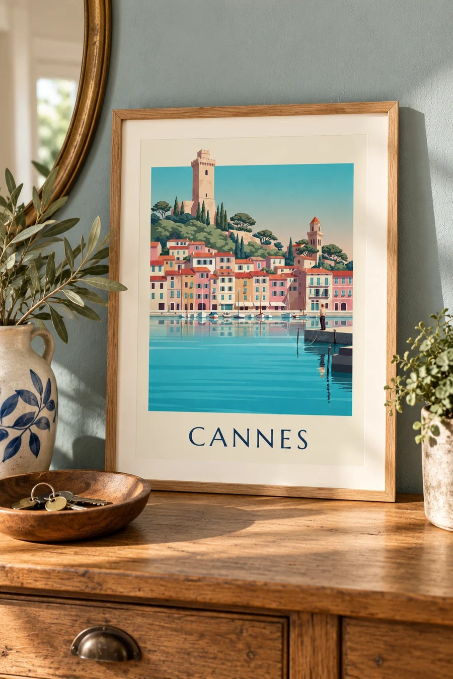 Affiche Vieux-Port de Cannes et Le Suquet : petit format A4 encadré