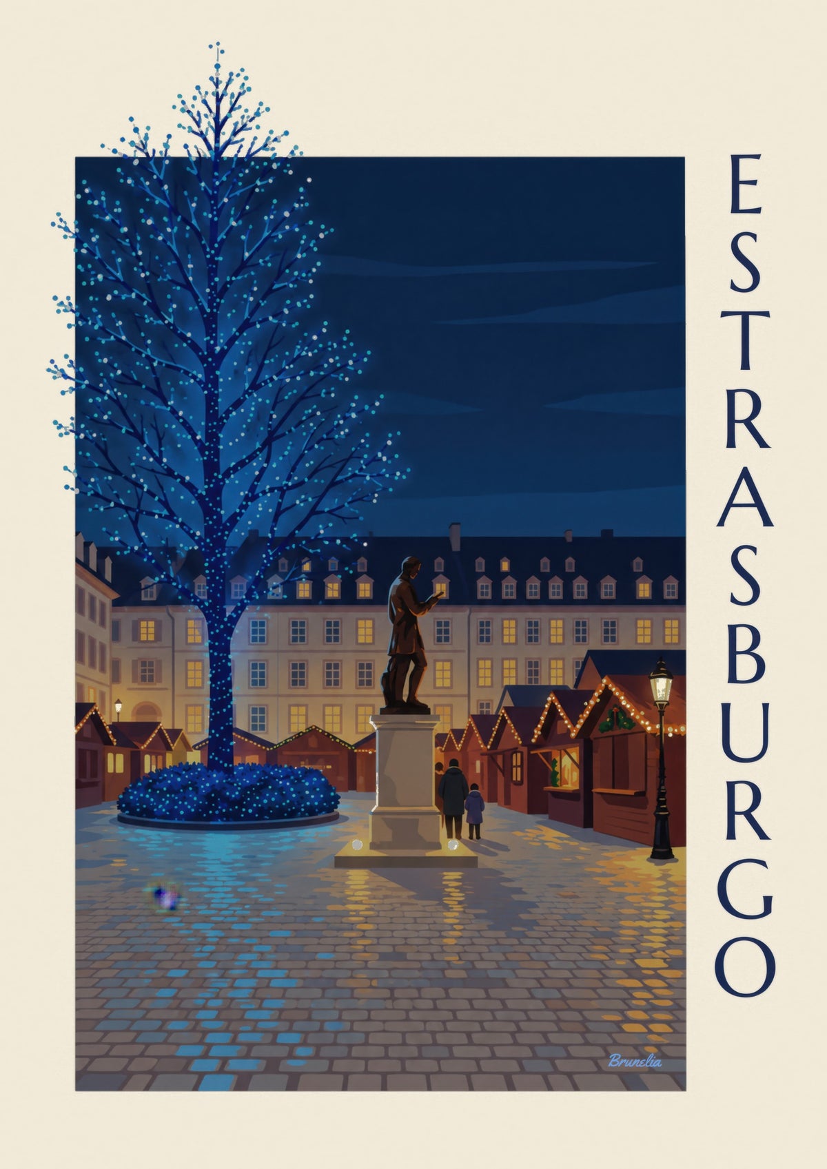 Strasbourg Christmas Poster, Place Gutenberg (ESTRASBURGO title)